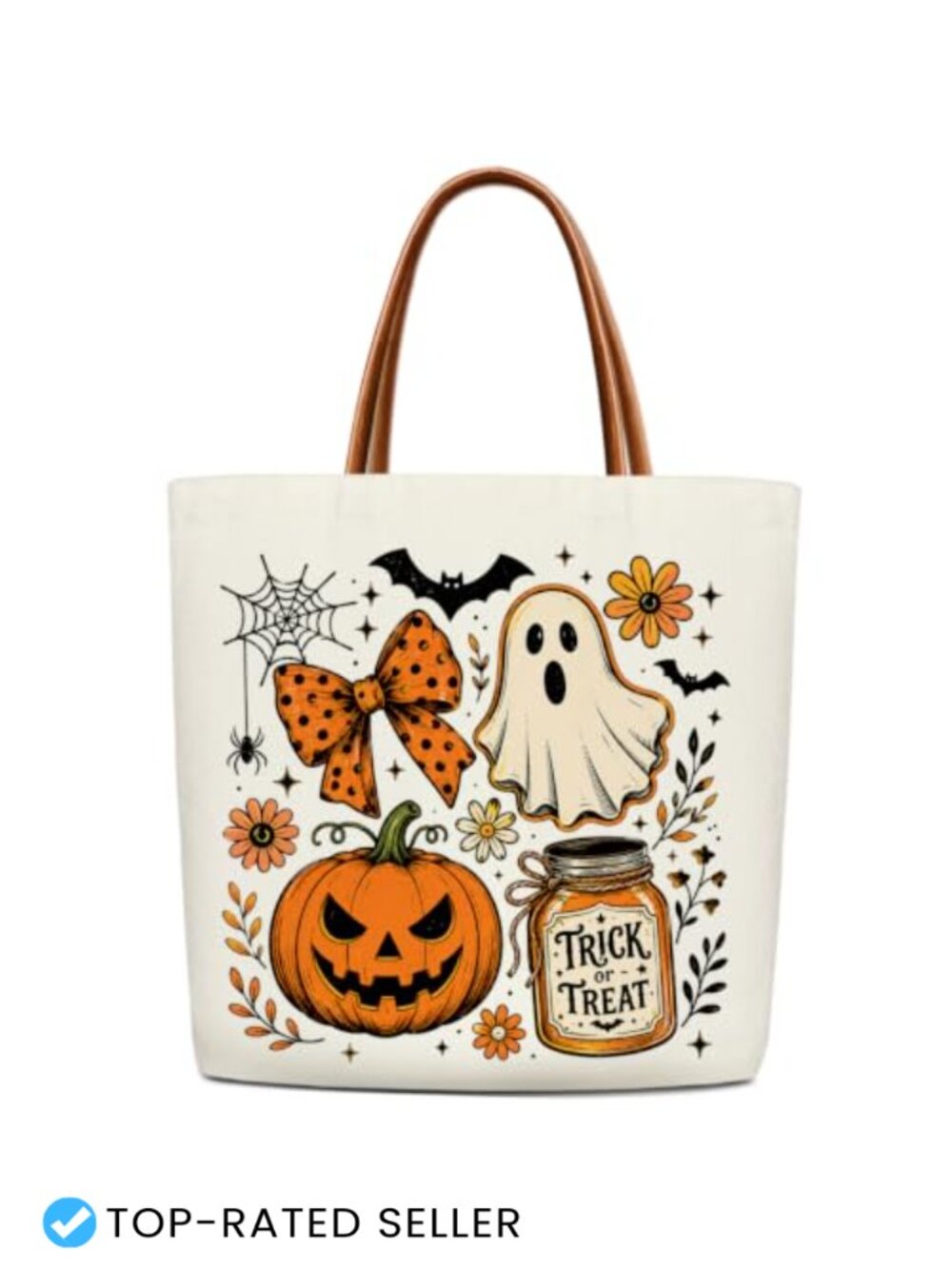 Halloween Pumpkin Ghost Canvas Tote Bag, Reusable Grocery and Beach Bag